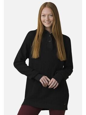 prAna Women's Milani Sweater Waffle Knit Tunic Black SZ XS MSRP $99 NWT
